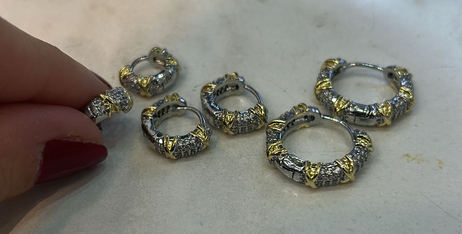 Trio argola dois banhos em X semi joia (6 trios)