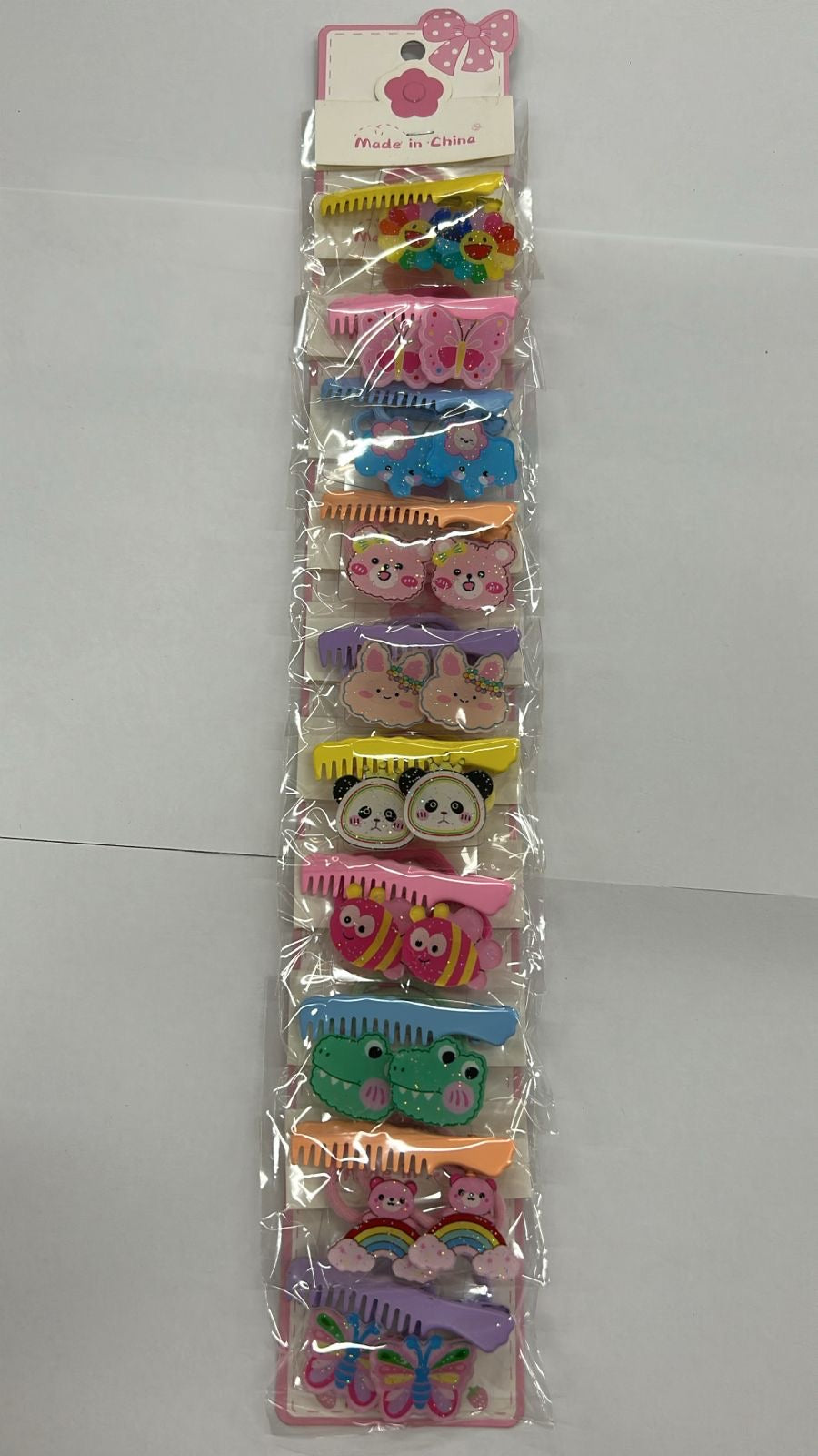 Cartela com Hair Clip metal escova em Par de Xuxinha Bichinhos (10 kits com 3 peças cada)