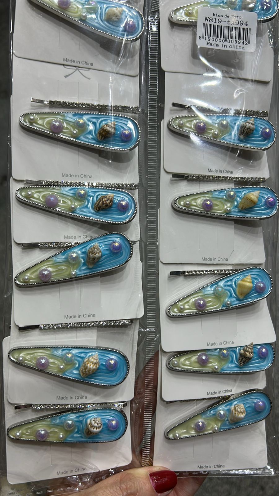 Hair clip metal com esmaltado fundo do mar e grampo (12 kits com 2 peças cada)