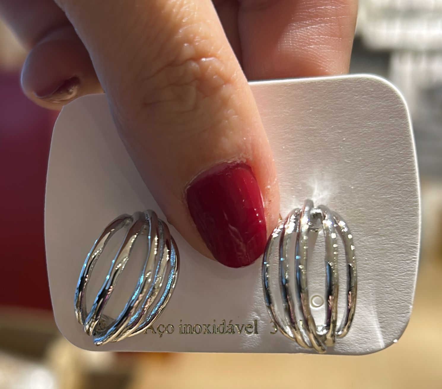 Argola aço inoxidável frisada prata (12 pares)
