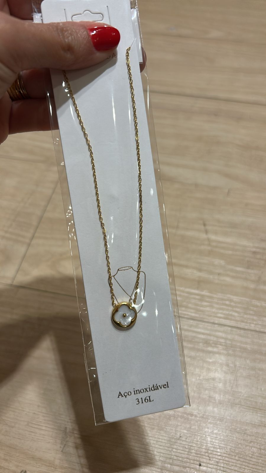 Colar Em aço inoxidável Inspiração Grife VC Madrepérola Dourado (12 peças)
