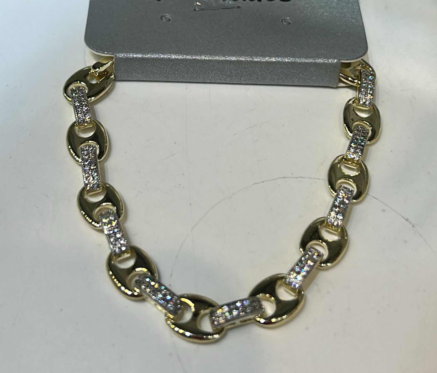 Pulseira Elos Lacre e cravejados dourado fecho gaveta (6 peças semijoia - 2 milésimos)