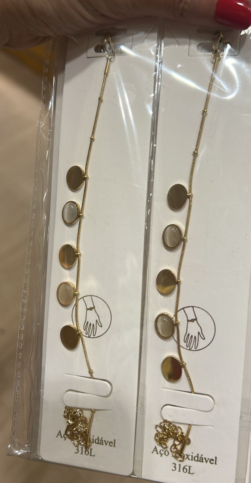 Pulseira aço inoxidável o oval com pedra olho de gato dourado prolongador (12 peças)