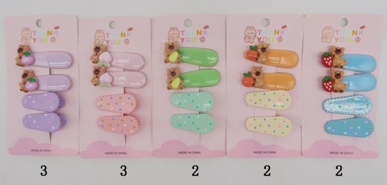 Tic tac infantil emborrachado capivara e hair clip poa (12 cartelas com 4 peças)