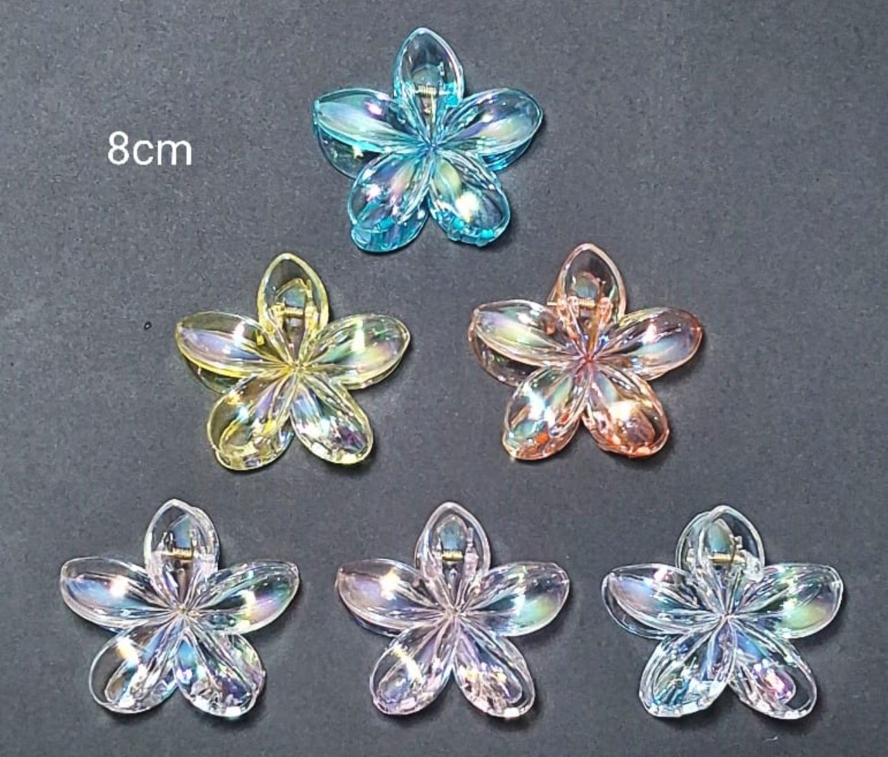 Pregadeira g poliéster flor transparente (12 peças cores variadas)
