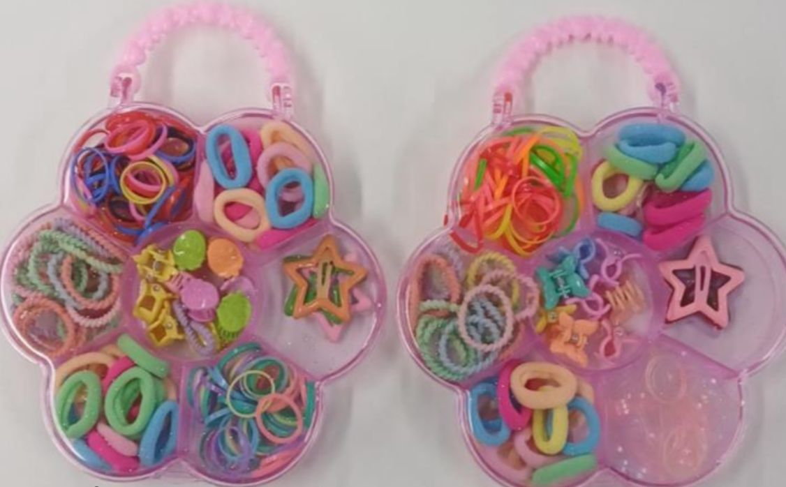 Maleta infantil com acessórios de cabelo formato flor (6 peças)