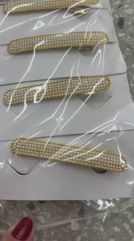 Hair Clip Retangular com microperolas (12 peças)
