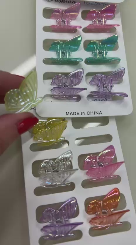Cartela com mini pregadeiras borboletas (12 cartelas com 6 peças cada)
