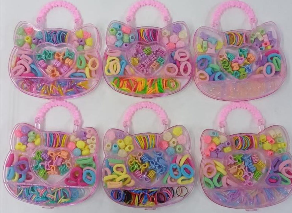 Maleta Acrílico Gatinha com acessórios de cabelo infantil (6 peças)