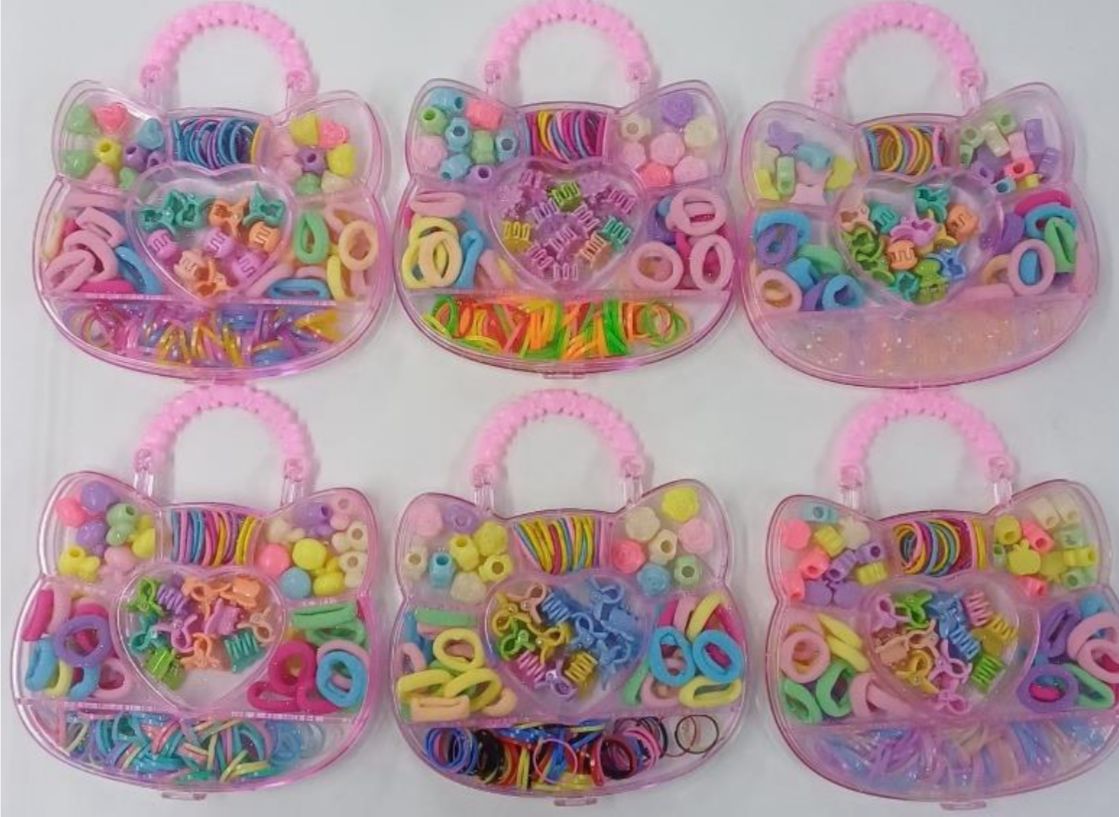 Maleta Acrílico Gatinha com acessórios de cabelo infantil (6 peças)