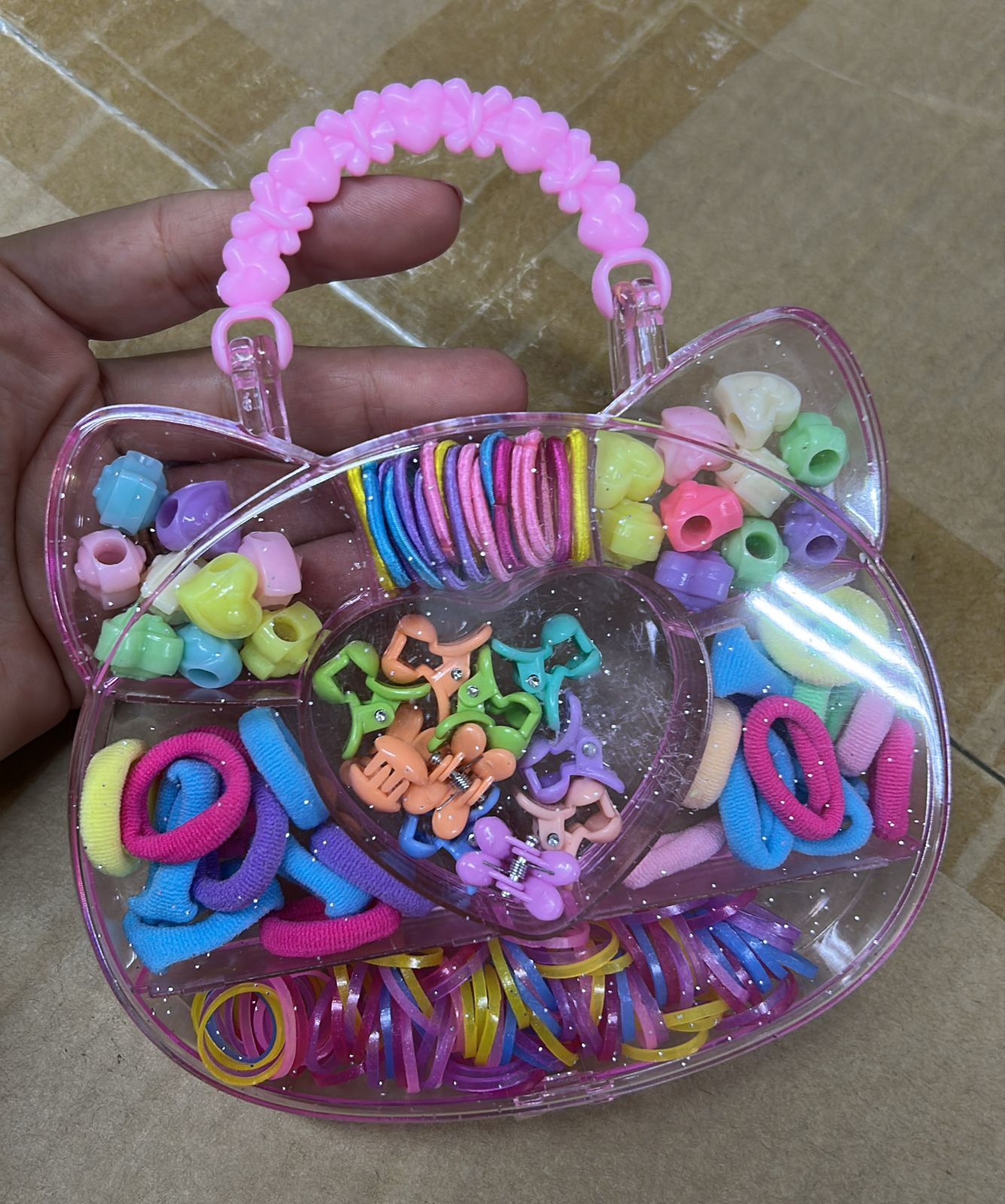 Maleta Acrílico Gatinha com acessórios de cabelo infantil (6 peças)