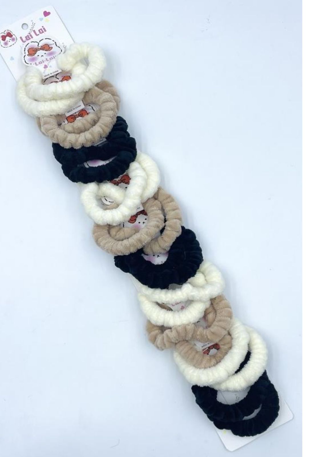 Scrunchie Slim Atoalhada Preta/Branca/Bege (20 peças)