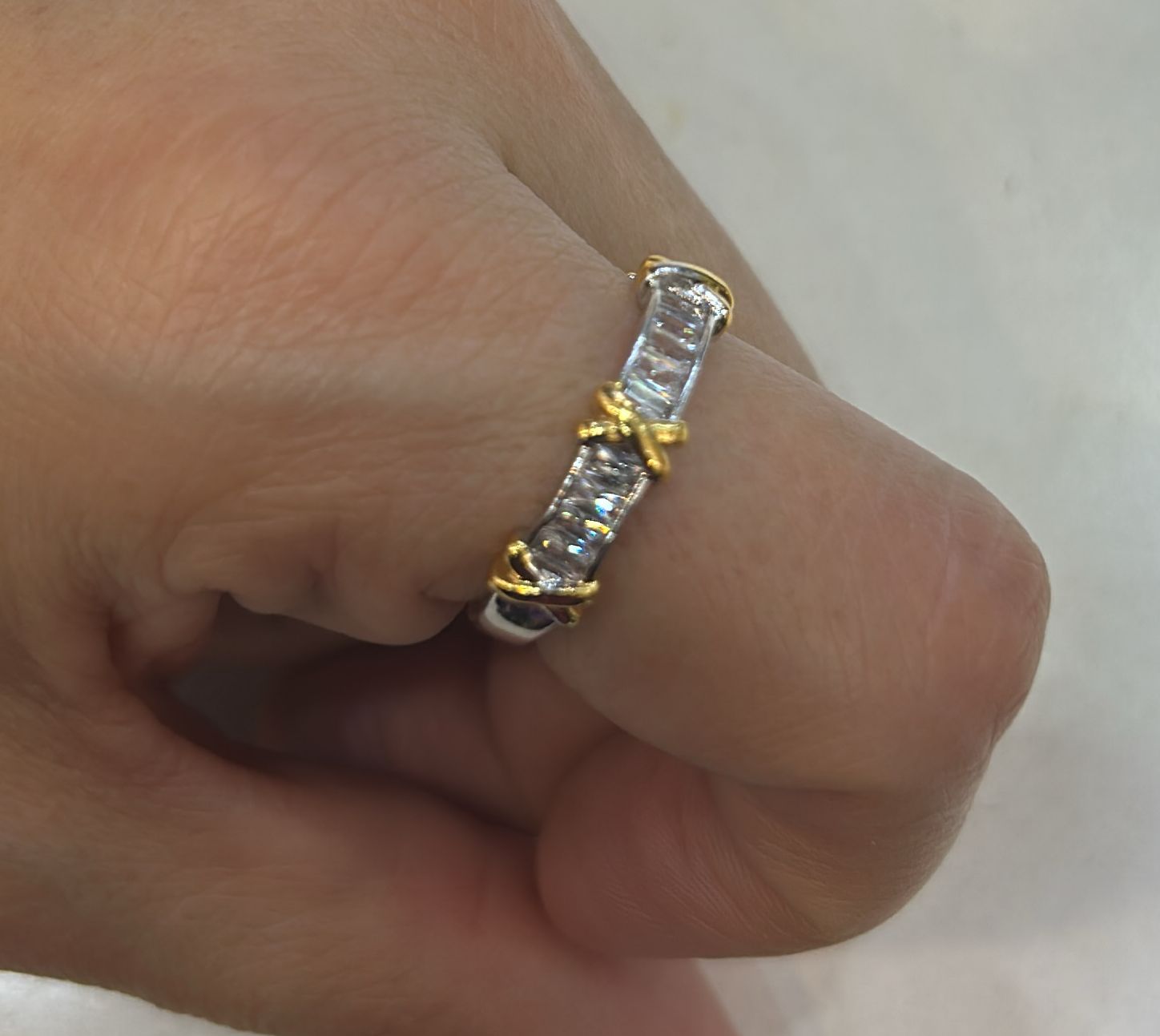 Bracelete e anel regulável dois banhos em X (6 conjuntos)