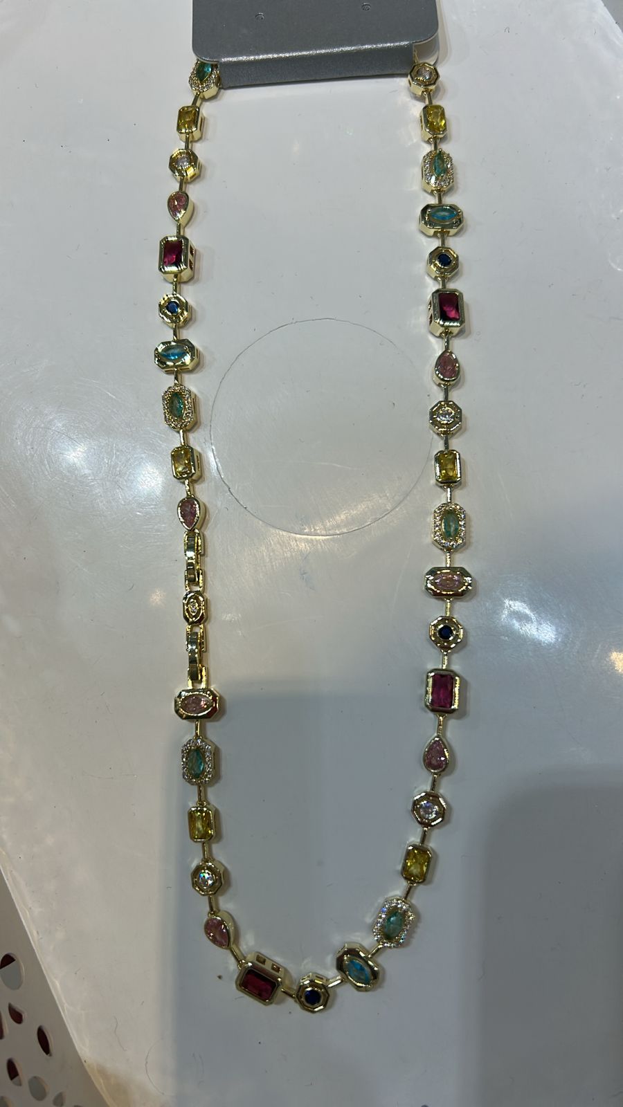 Colar Dourado Pedras Inspiração SWKY fecho gaveta (6 peças semijoia - 2 milésimos)