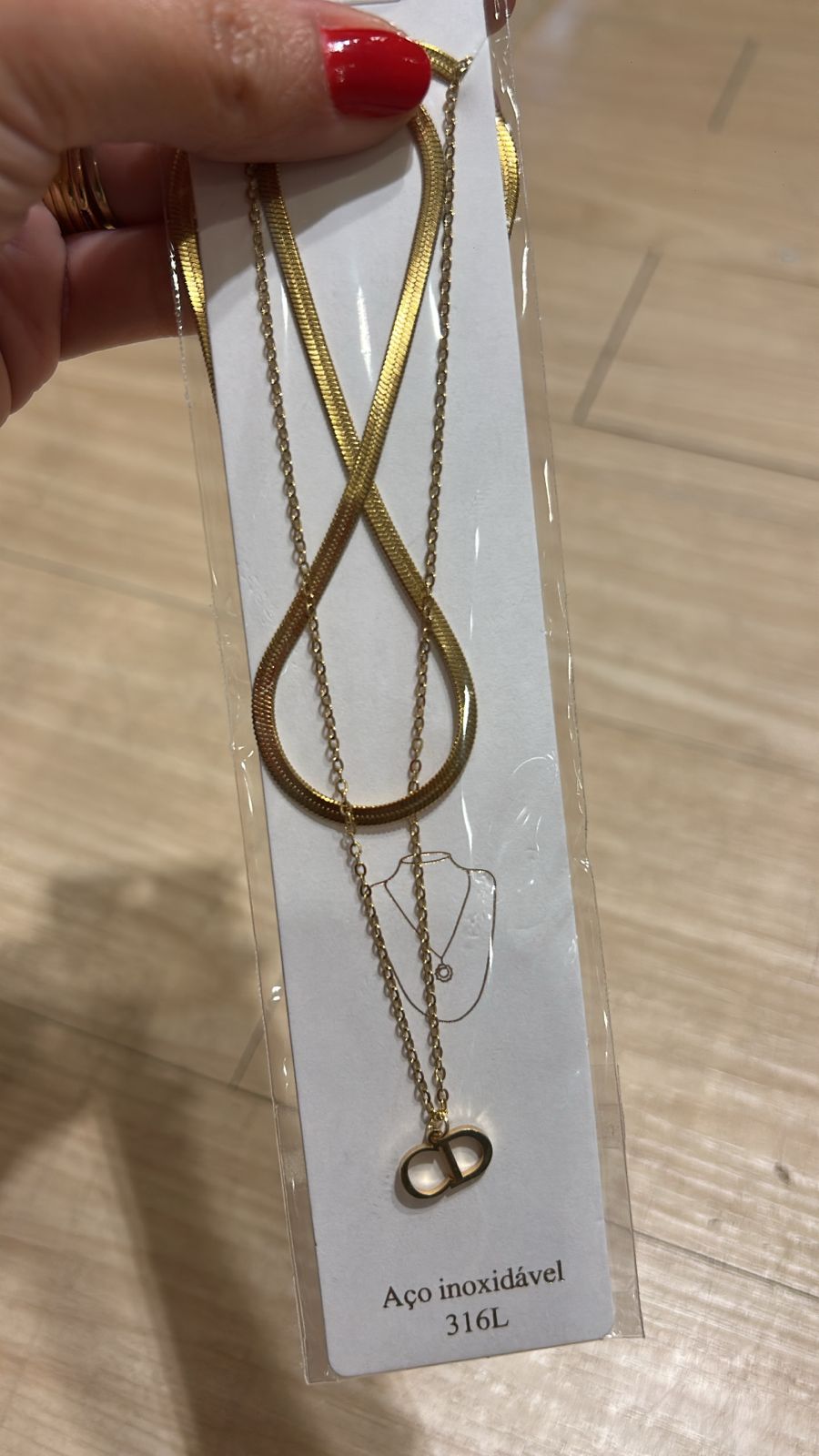 Colar Malha e elos Em aço inoxidável Inspiração Grife CD Dourado (12 peças)