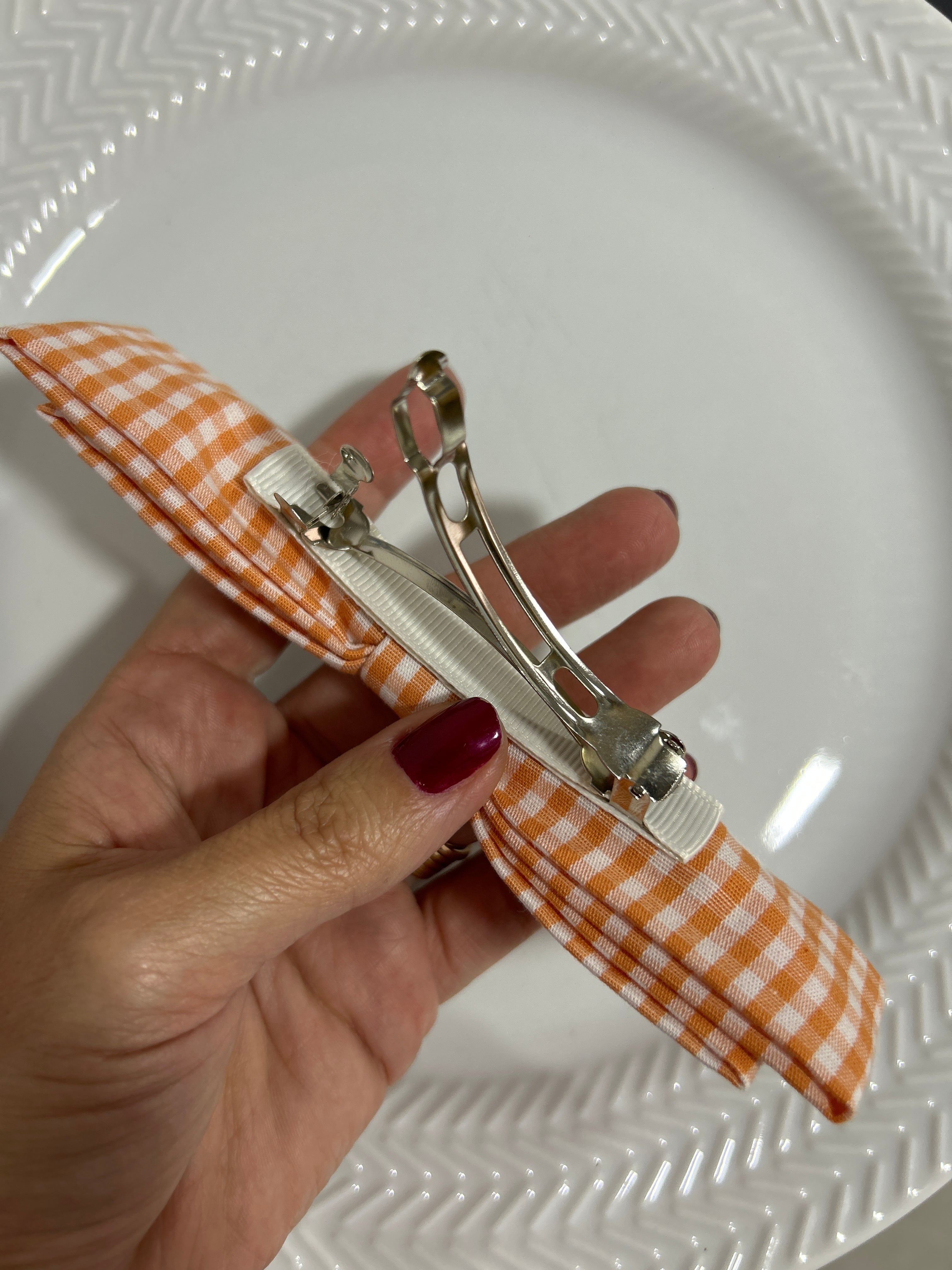 Laço Presilha Algodão Vichy - Laranja (unidade)