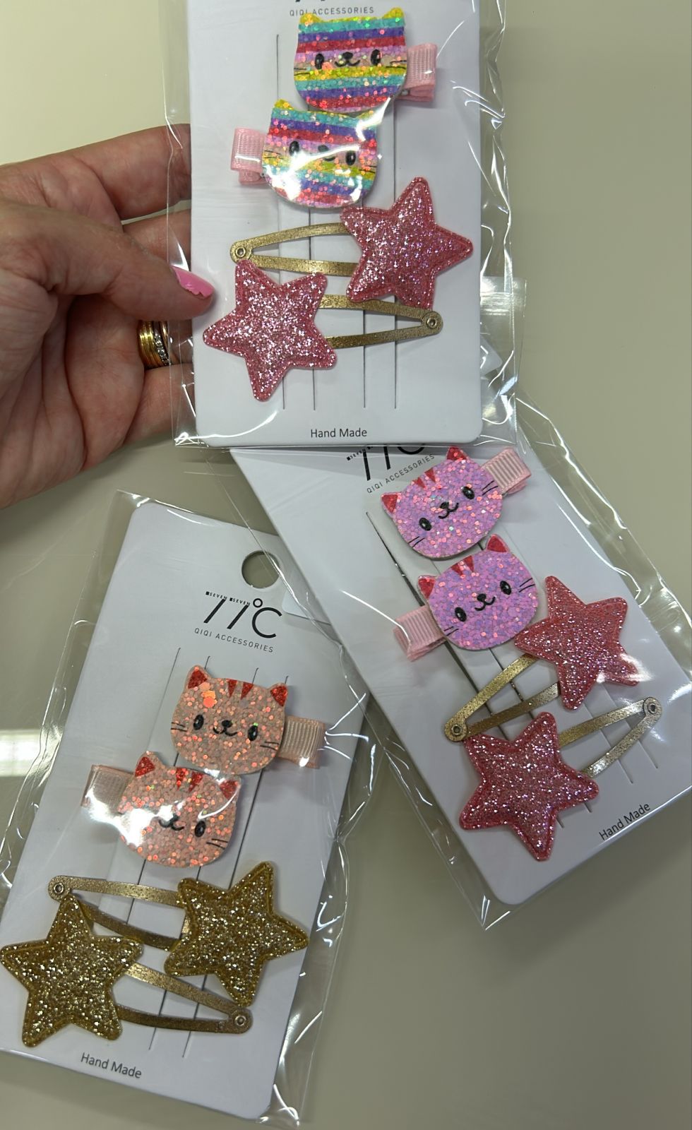 Tic tac Estrelinhas Brilhos e Hair Clip Gatinho (12 cartelas com 4 peças cada)