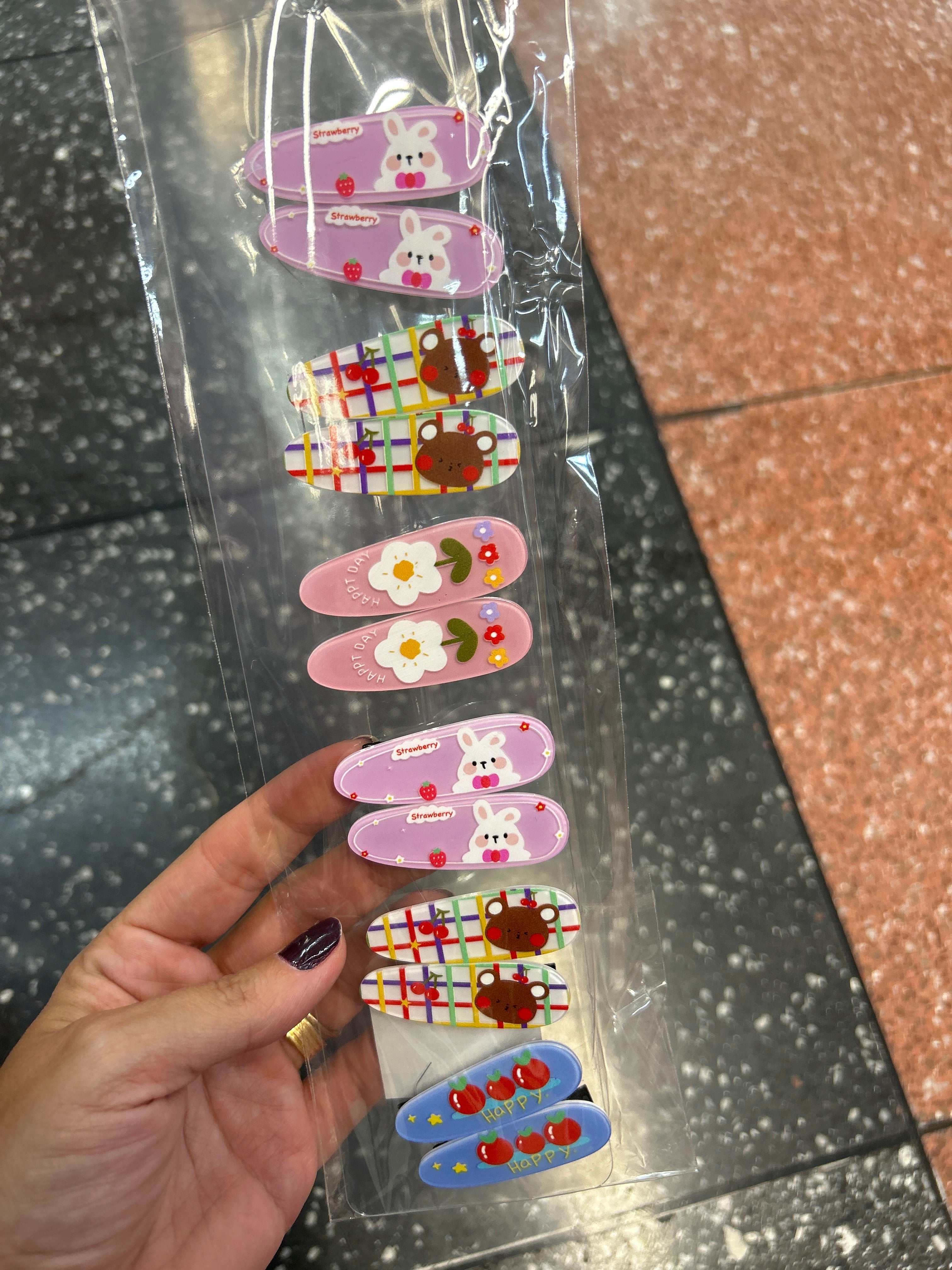 Hair Clip Infantil Base acetato decorado bichinho e florzinhas (6 pares. 12 peças)