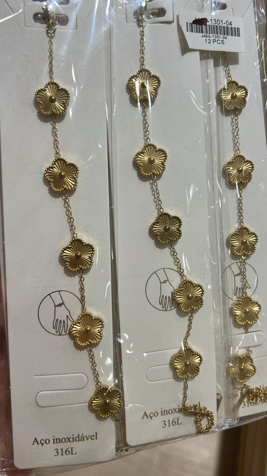 Pulseira Aço Inoxidável 5 trevos Dourado (12 peças)