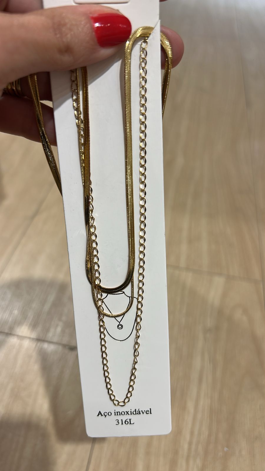 Colar Triplo Aço Inoxidável Dourado (12 peças)