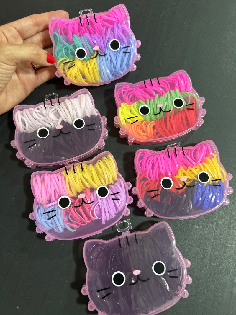 Pote de Gatinho com Liguinhas de silicone (6 peças com cerca de 50 peças)