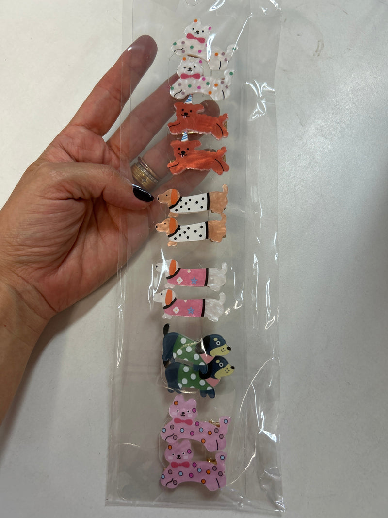 Hair Clip Infantil Mini com acetato cachorrinhos e gatinhos (6 pares 12 peças total)