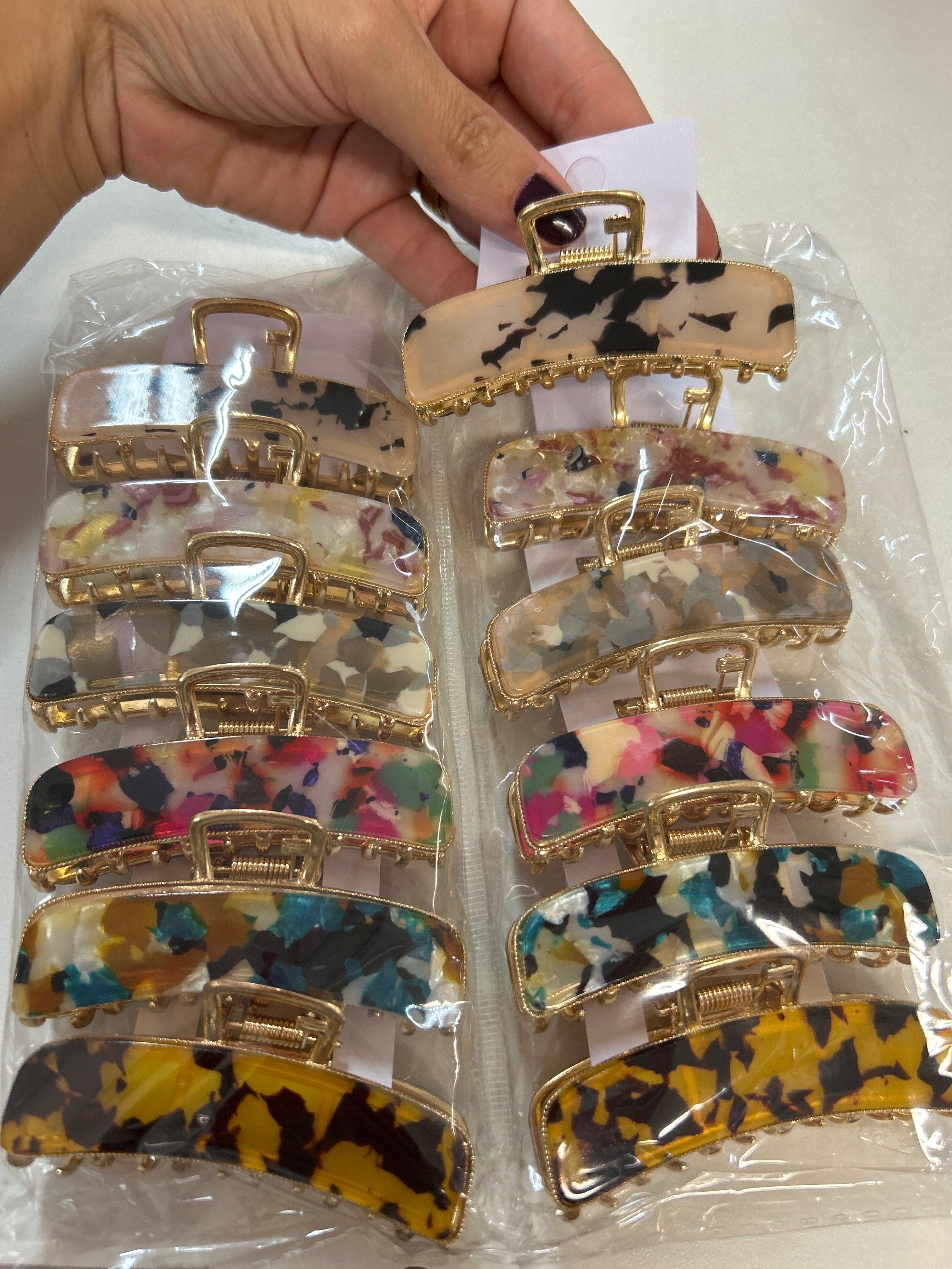 Piranha M Metal com Acetato Mesclado Retangular (12 peças cores variadas)