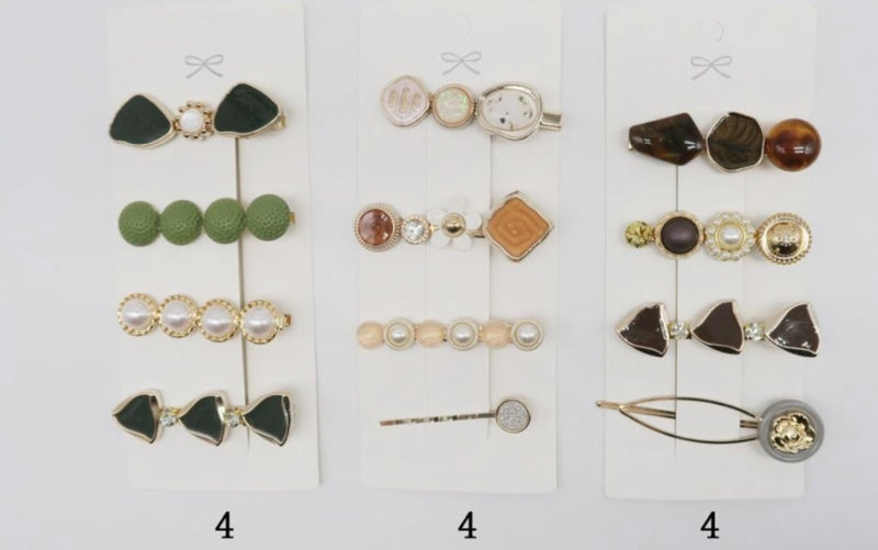 Kit Hair Clips e Grampos Pedras e Pérolas (12 cartelas com 4 peças cada)
