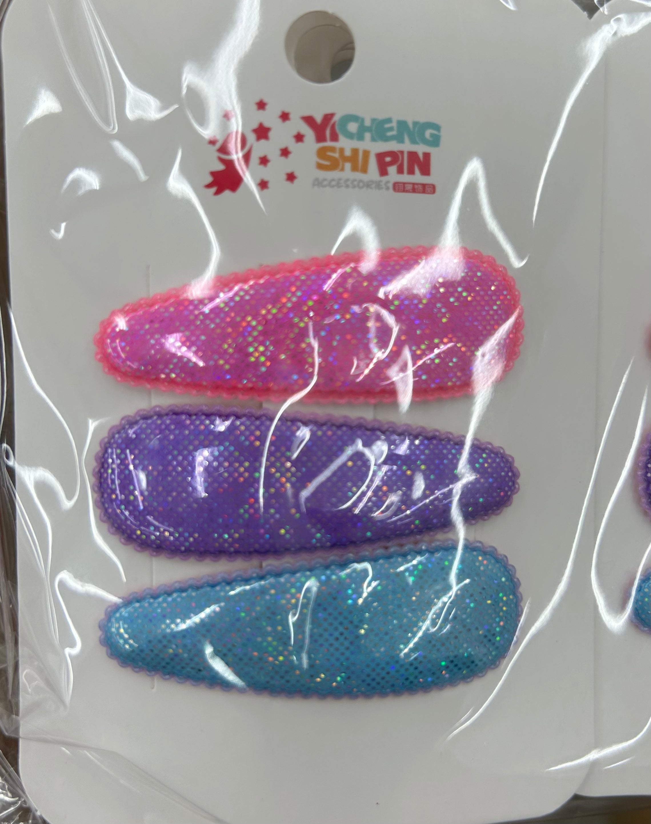 Tic Tac Infantil Bico com Glitter Azul, lilás e rosa (12 cartelas com 3 peças cada)