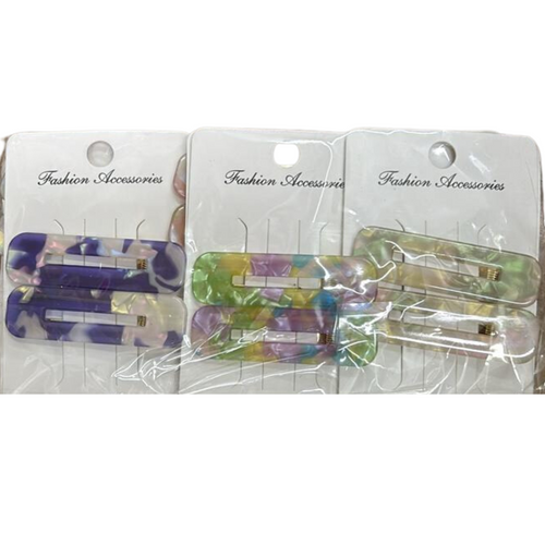 Hair Clip Acetato Mesclado Retangular Cores Claras (12 cartelas com 2 peças cada)