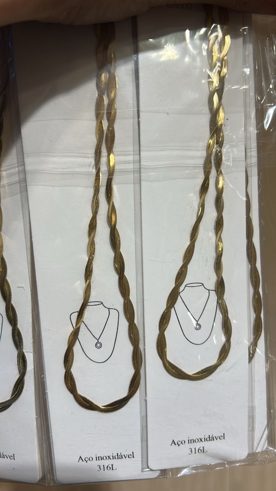 Colar aço inoxidável dourado 40cm manta trançada (12 peças)
