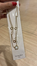 Colar duplo Em aço inoxidável Trevo Madrepérola Dourado (12 peças)