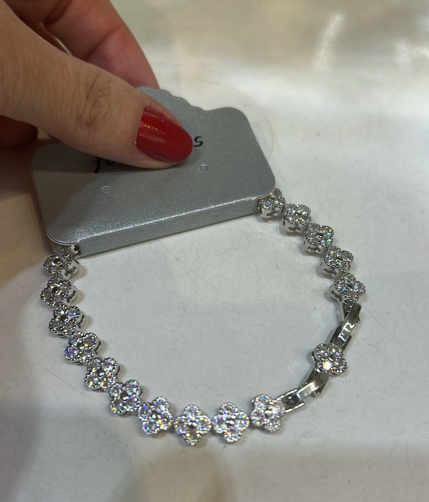 Pulseira Riviera Prata Trevo fecho joia extensor (6 peças semijoia - 2 milésimos)