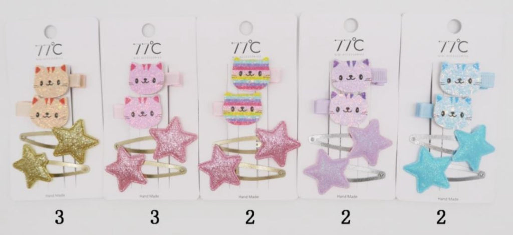 Tic tac Estrelinhas Brilhos e Hair Clip Gatinho (12 cartelas com 4 peças cada)