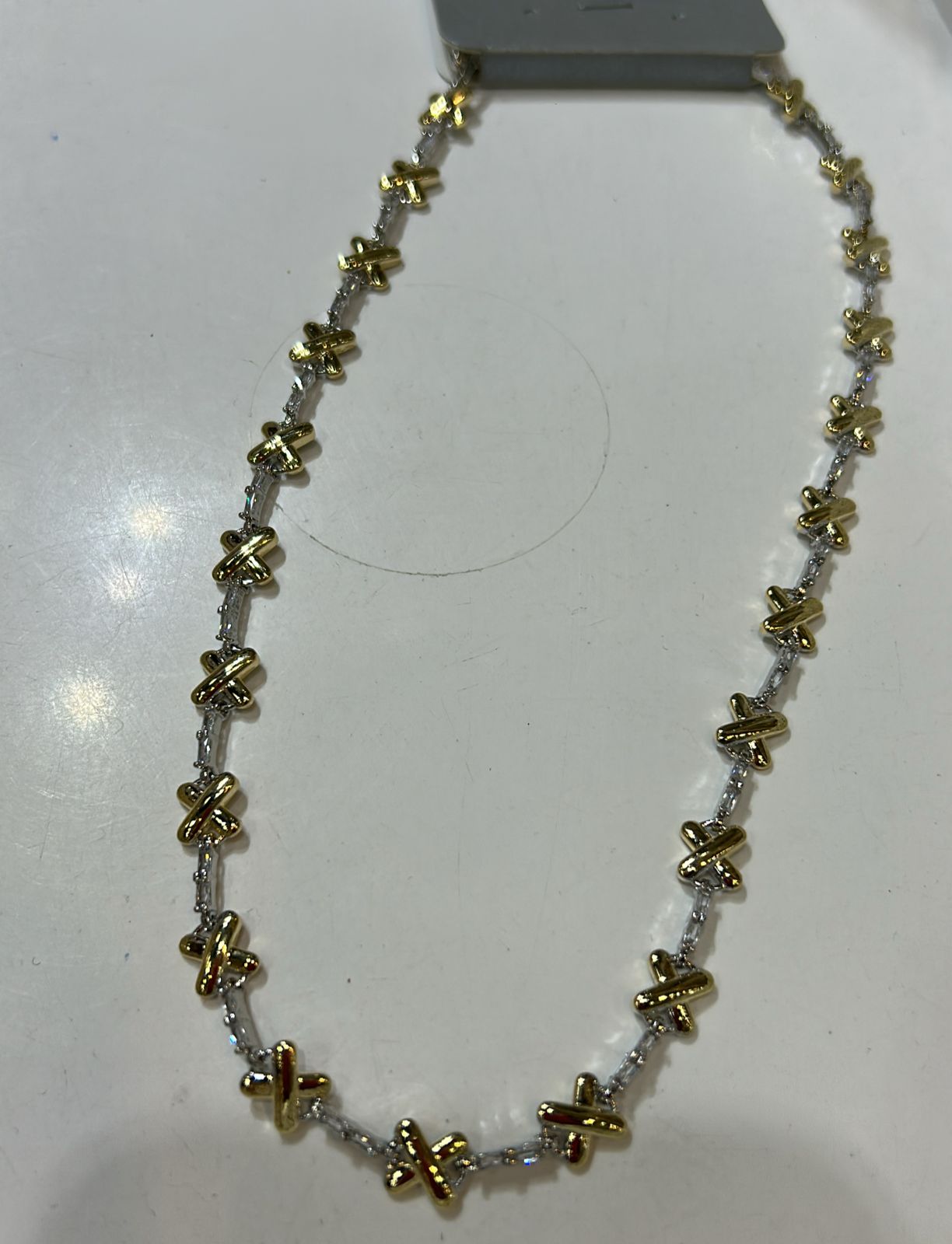 Riviera Barrete fino Prata e X dourado fecho joia (6 peças semijoia - 2 milésimos)