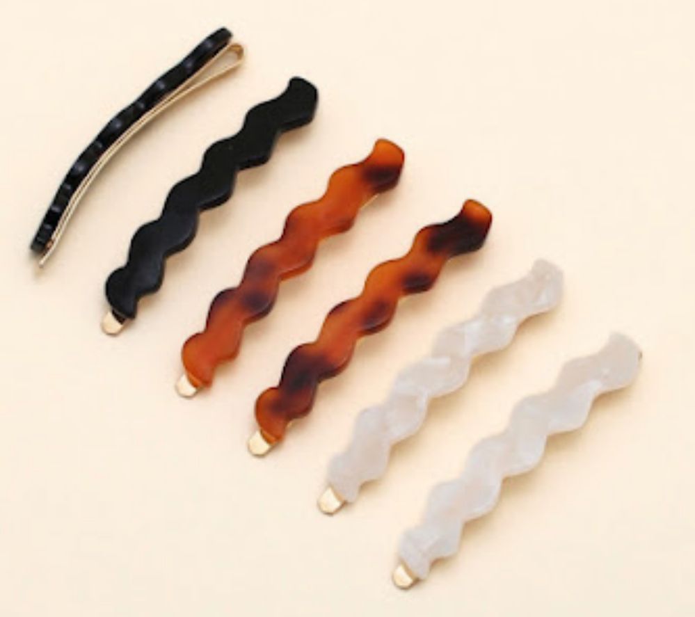 Grampo de cabelo base metal e placa acetato wave (12 cartelas com 6 peças cada)