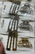 Pregadeira m metal mosaico com dupla hair clip frufru (12 cartelas com 3 peças cada 8 douradas e 4 pratas)