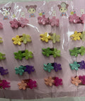 Cartela infantil com mini pregadeiras poliéster flor (12 cartelas com 10 peças cada)
