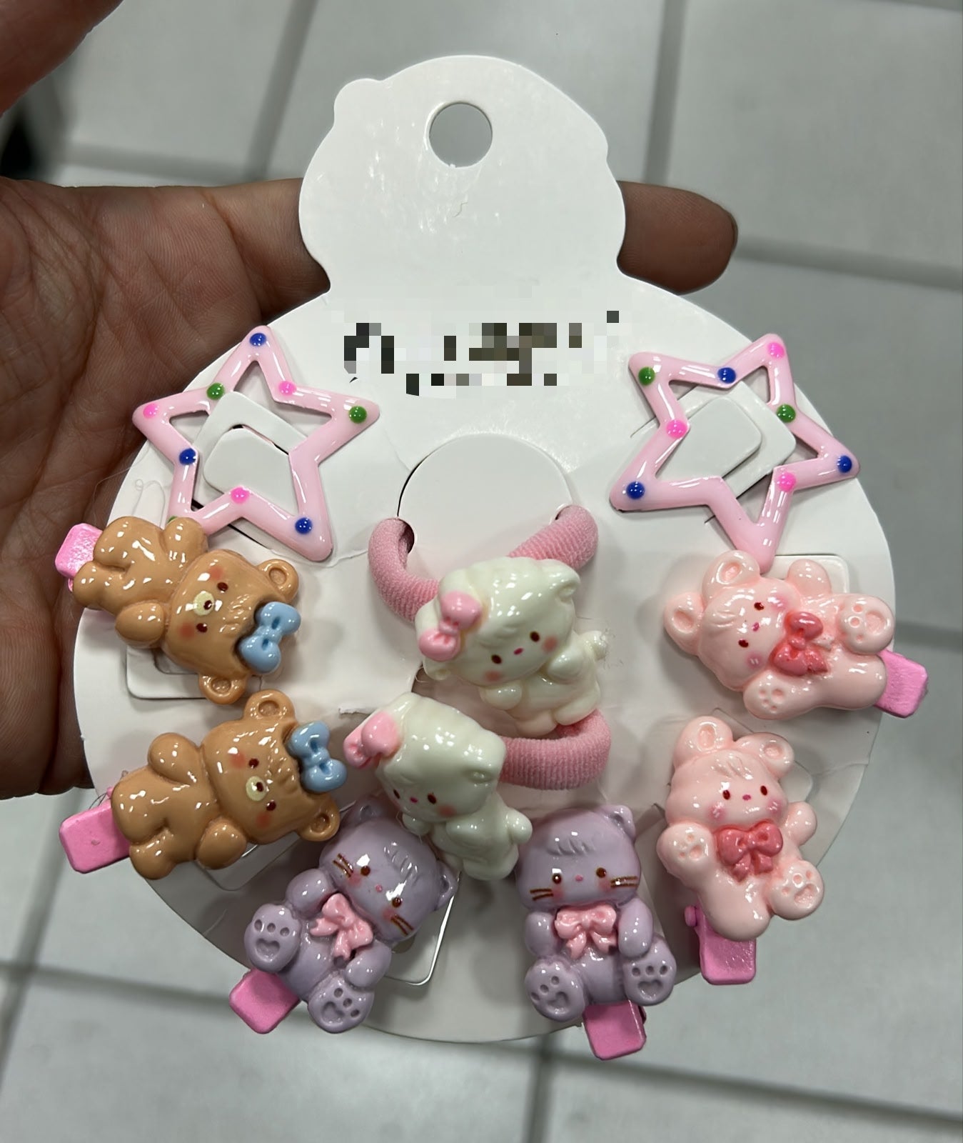 Tic tac estrelinha, xuxinha e mini hair clip metal urso e gatinho (12 cartelas com 10 peças cada)
