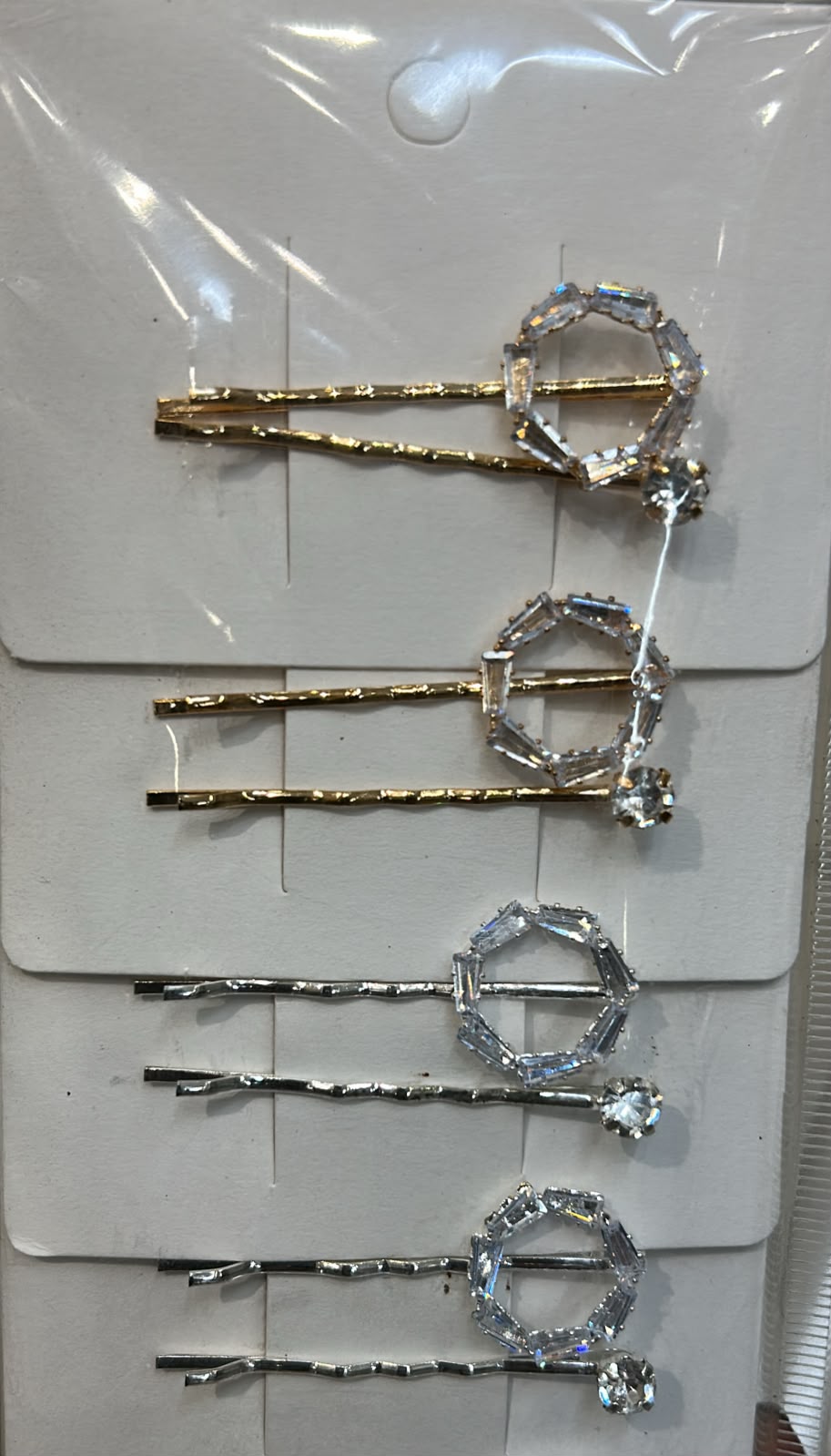Grampo de cabelo prestas navetes e ponto de luz (12 cartelas com 8 pratas e 4 douradas)