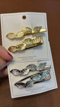 Hair clip metal folhas (12 cartelas com 2 peças cada 8 douradas e 4 pratas)