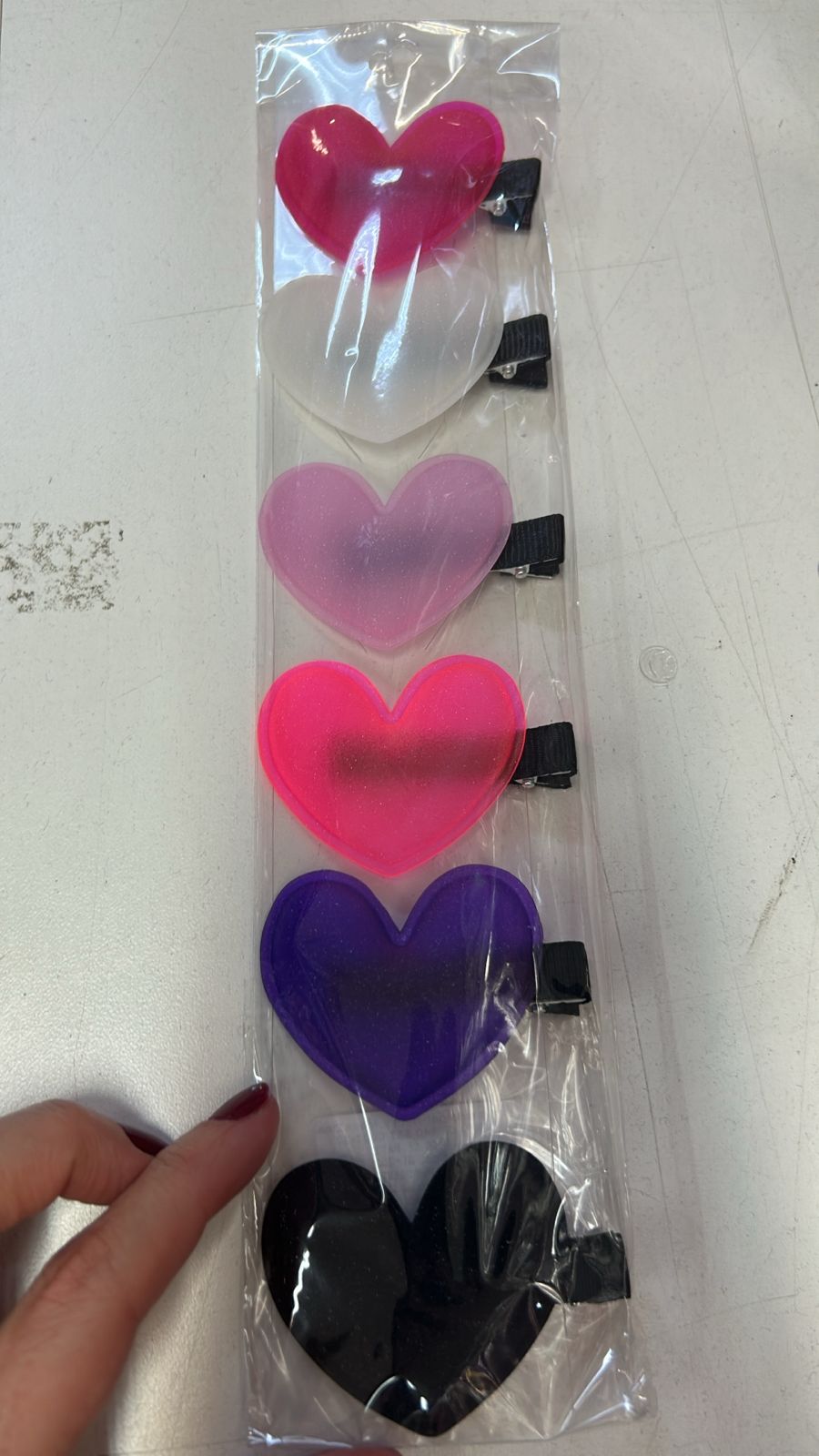 Hair clip aplique jelly médio infantil coração (6 peças)