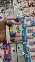 Cartela infantil com xuxinha, mini pregadeira e hair clip poliéster emborrachado tema vermelho e azul divertido (12 cartelas com 8 peças cada)