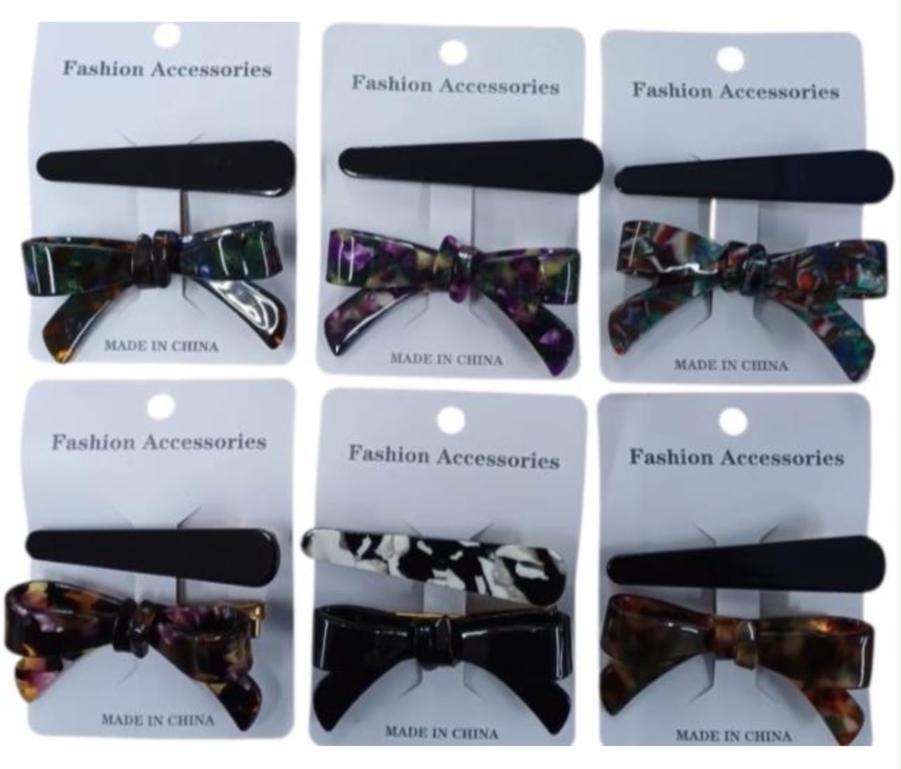 Hair clip acetato bico liso e laço com pontas (12 peças 2 de cada cor)