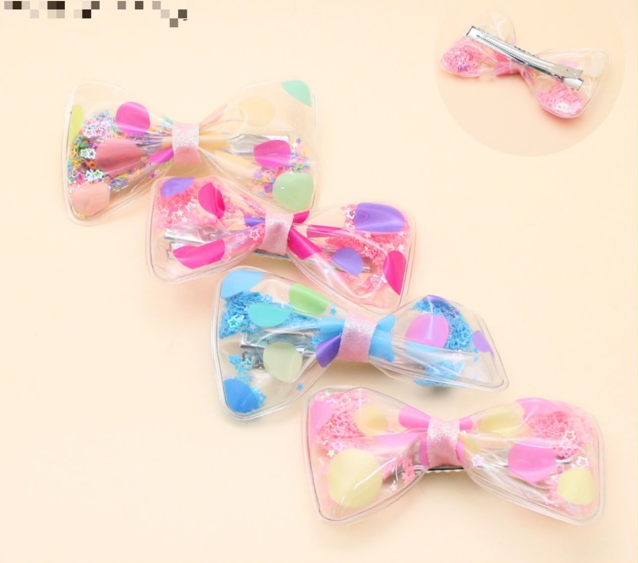 Hair clip (bico de pato) laço acqua estampa bolinhas (12 peças cores variadas)