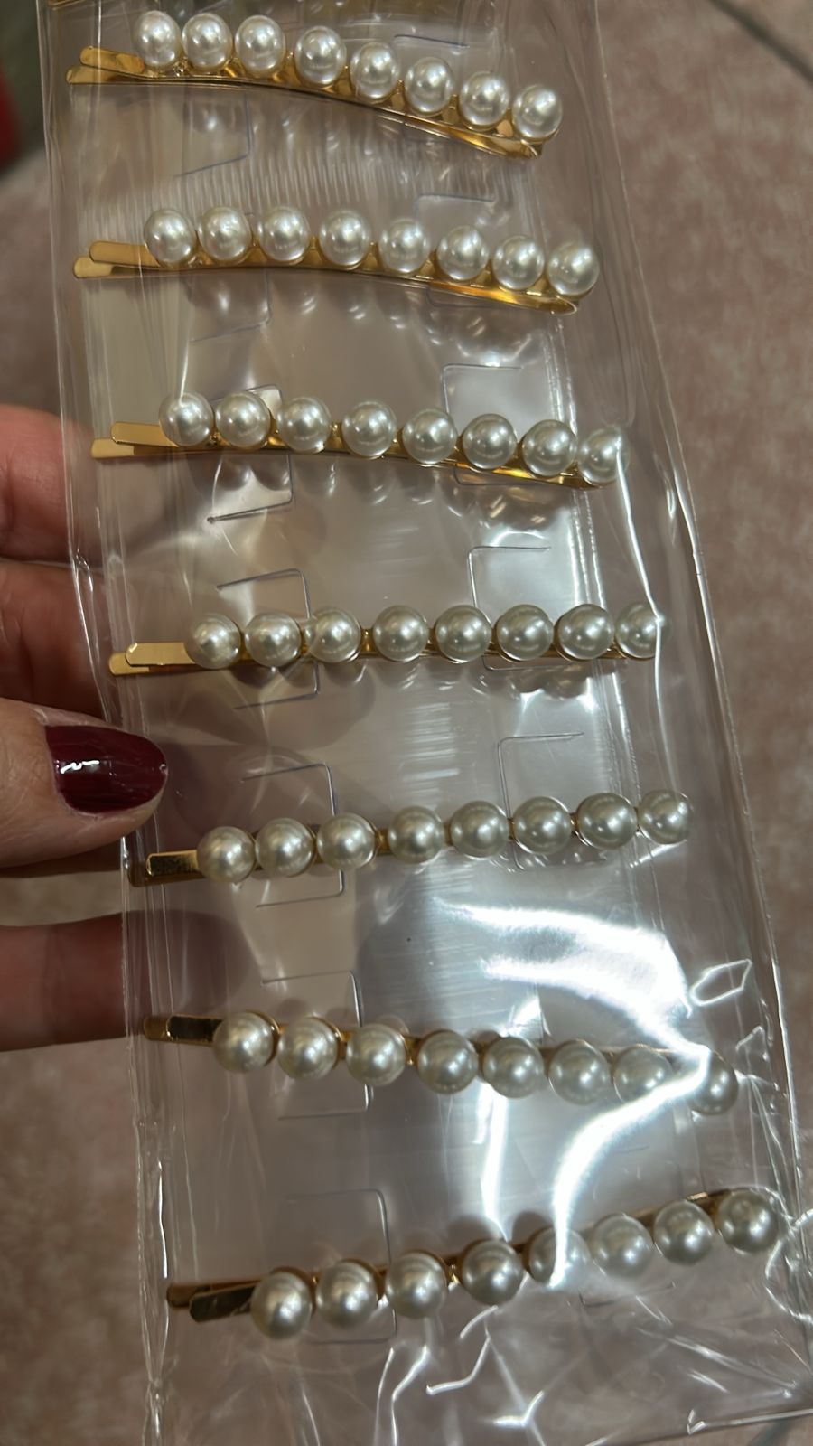 Grampo metal fileira pérolas dourado (10 peças)