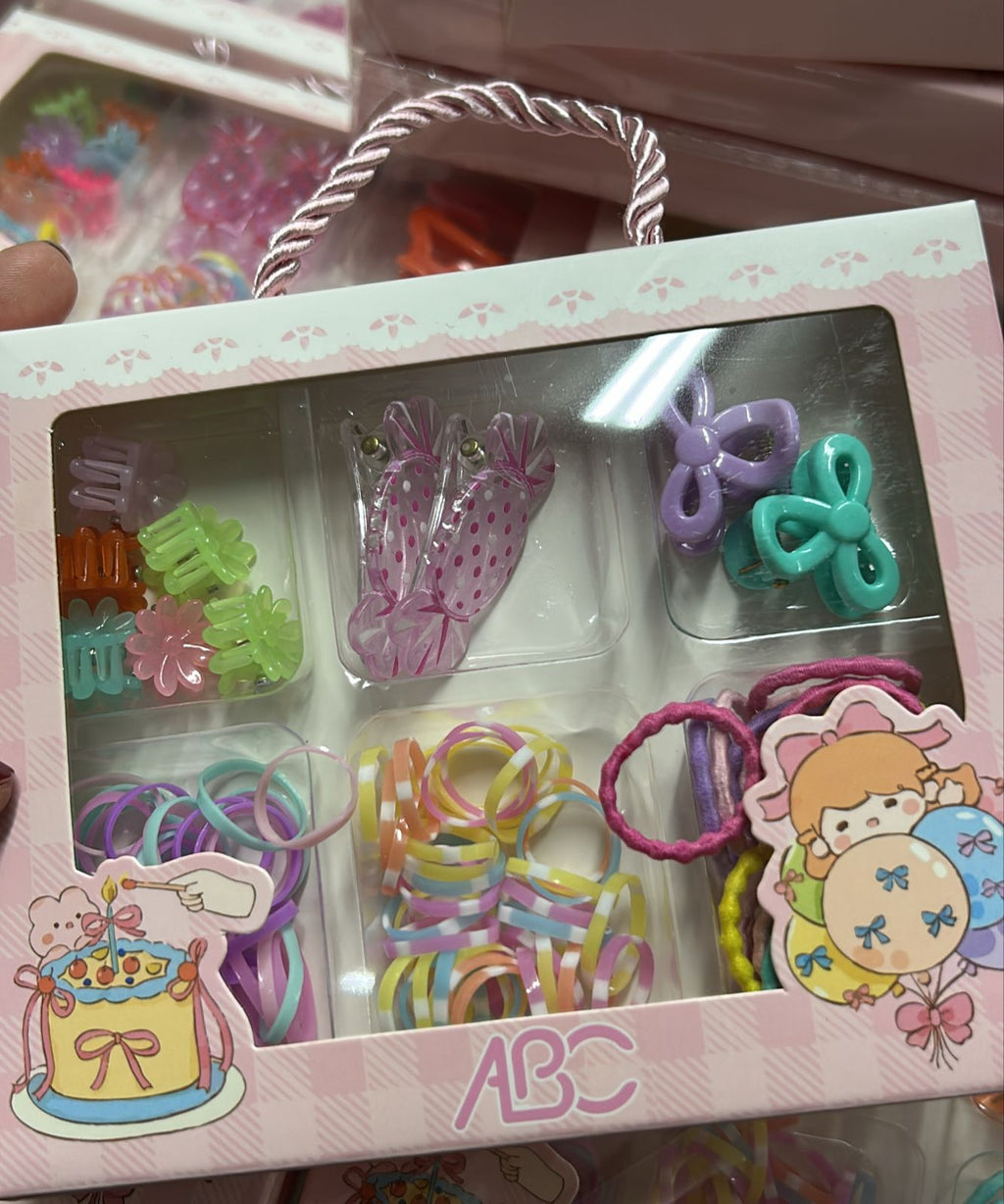 Caixinha com visor e alça com acessórios infantis - Hair clip balinha (12 caixas)