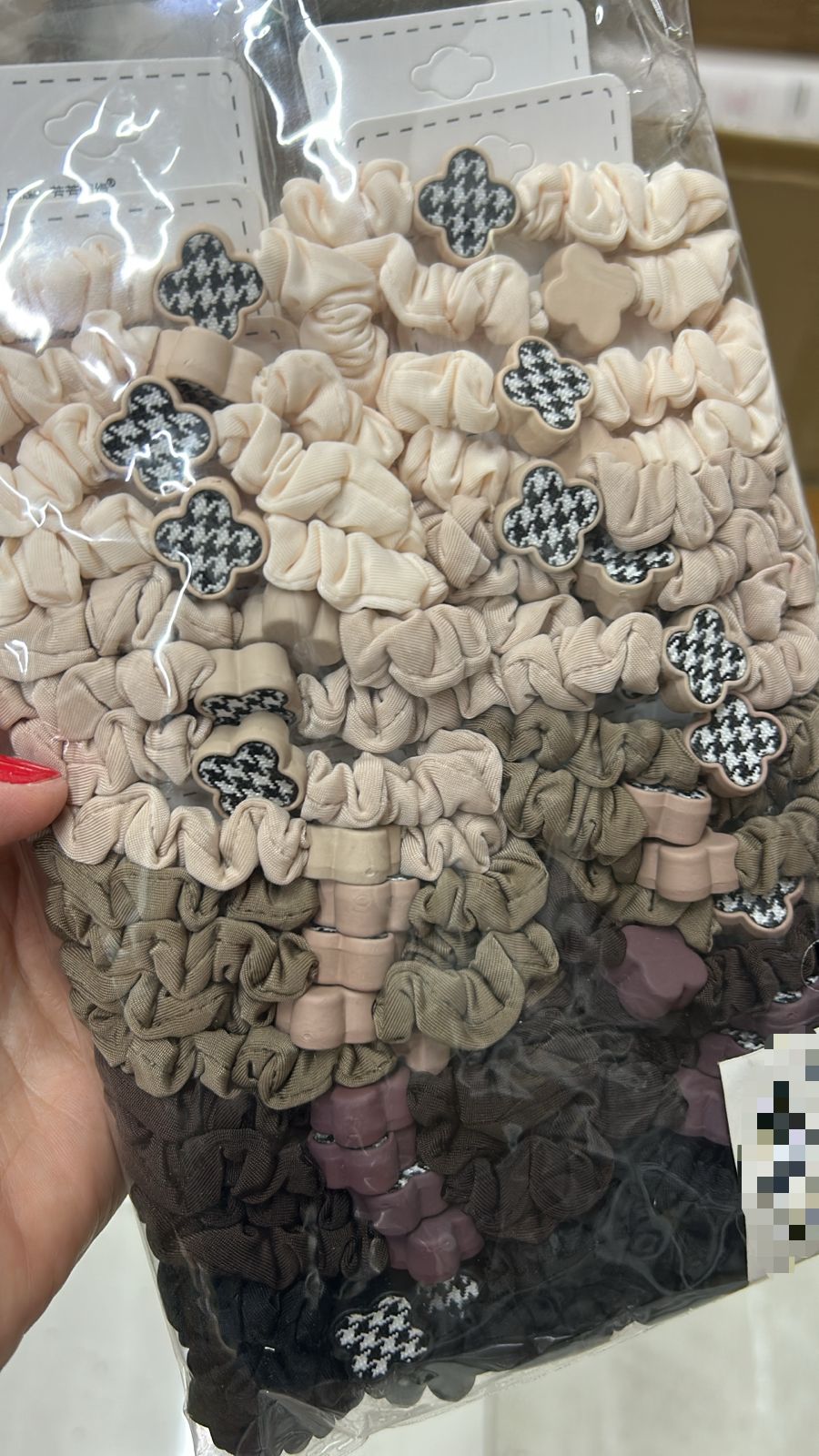 Scrunchie slim cores básicas com trevo pied de poule (40 peças)