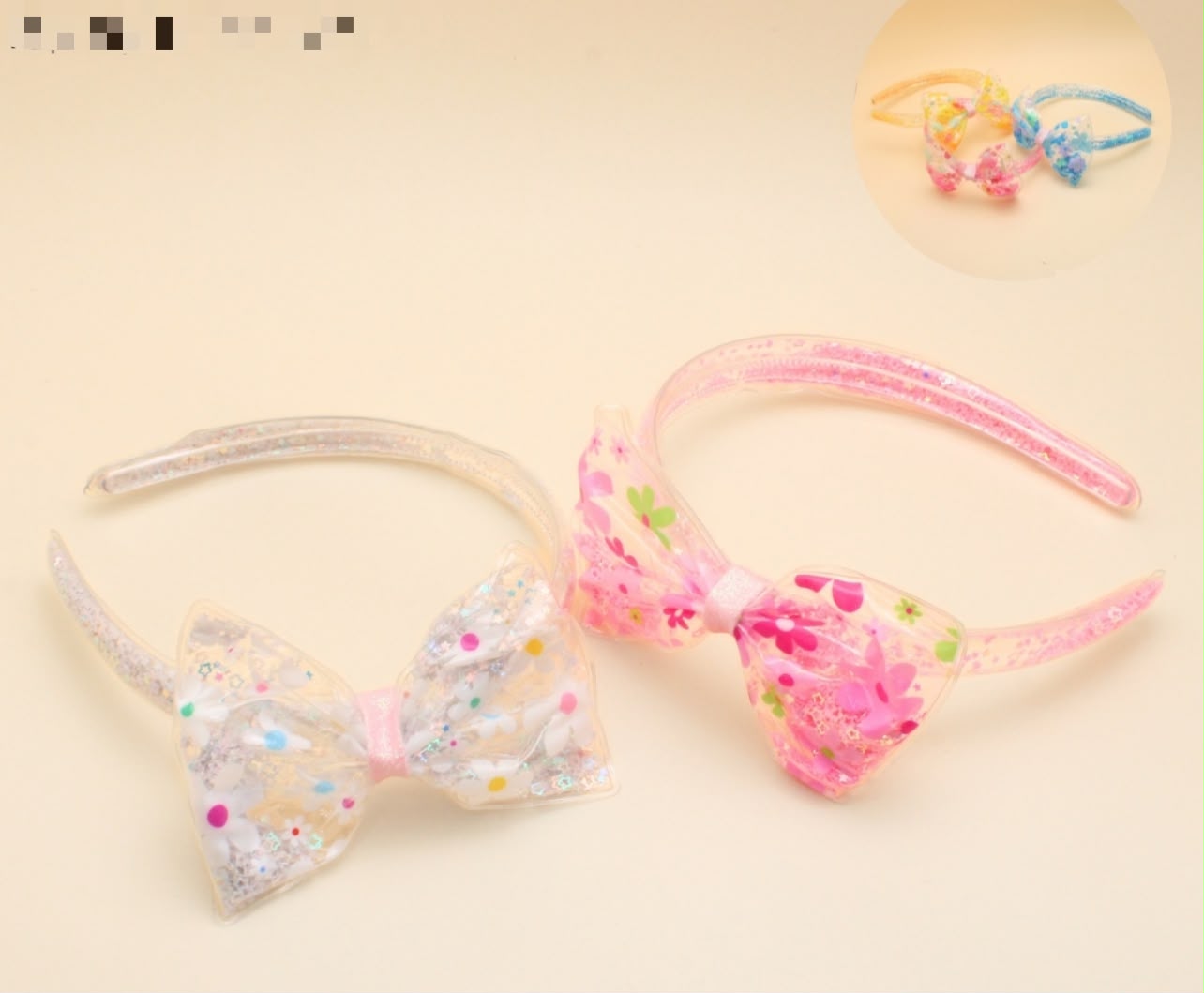 Tiara infantil acqua com laço acqua estampa florzinhas (12 peças cores variadas)