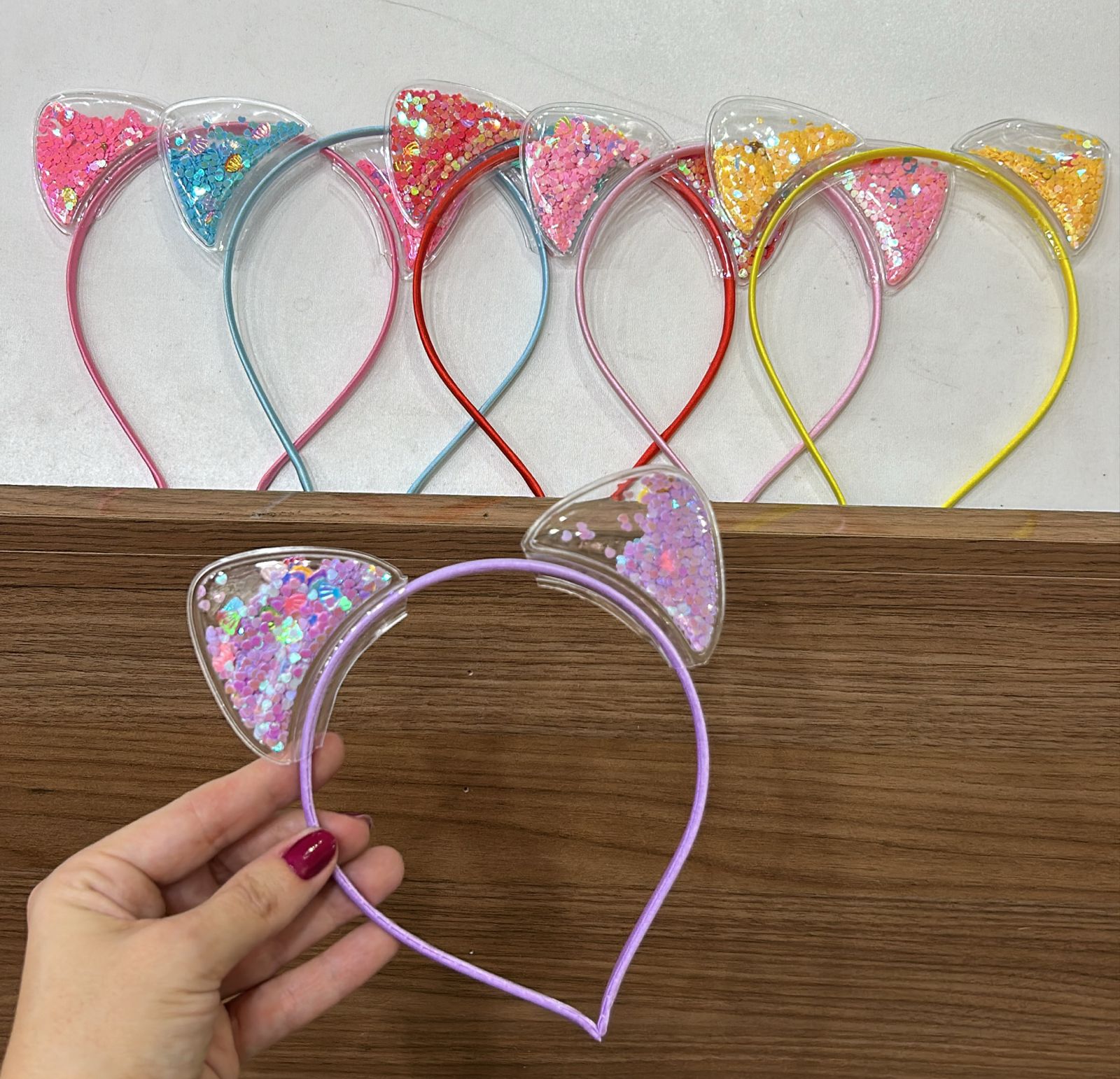 Tiara infantil orelhinhas acqua (12 peças 2 de cada cor)